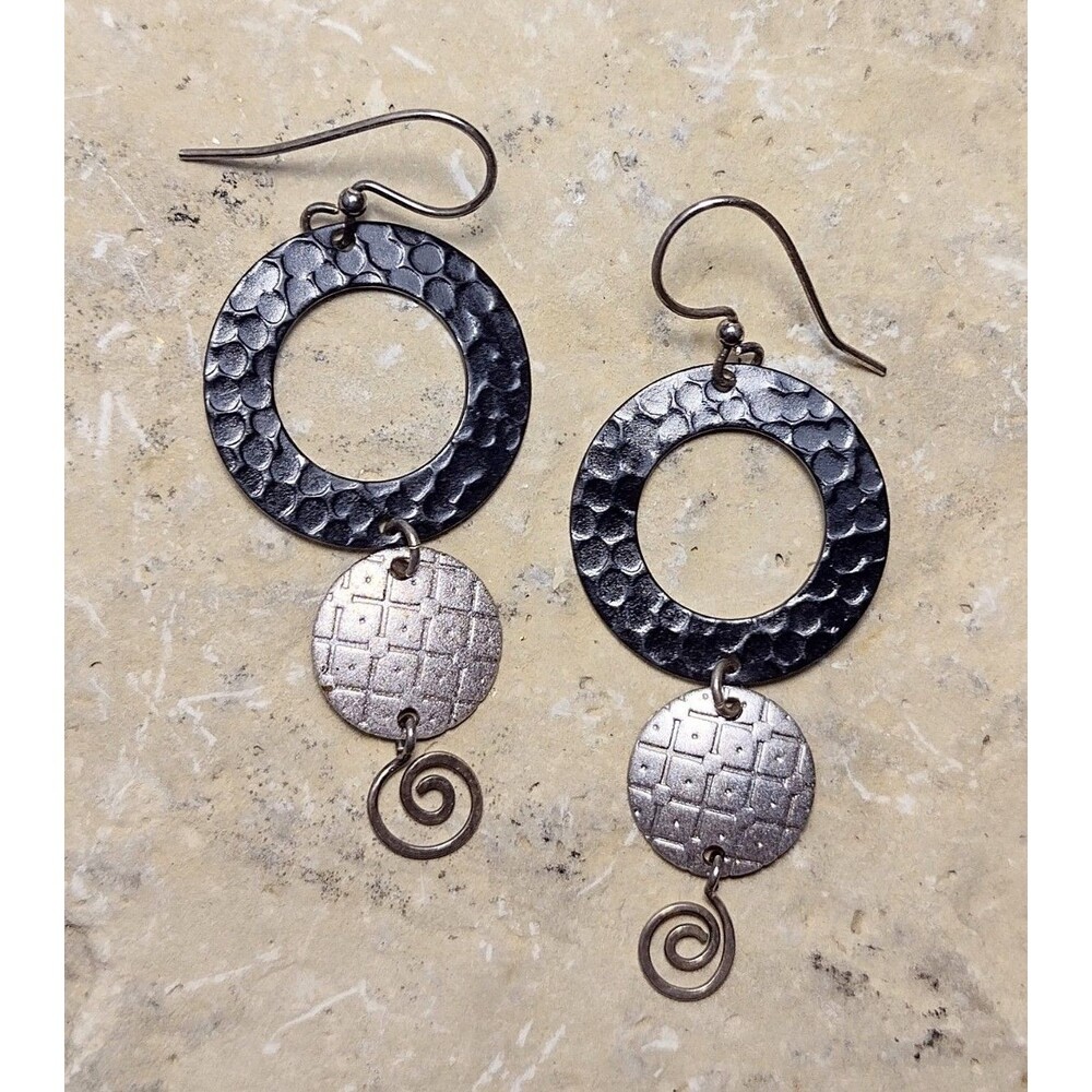 Jody Coyote Tri tone Embossed Modern Earrings Vintage